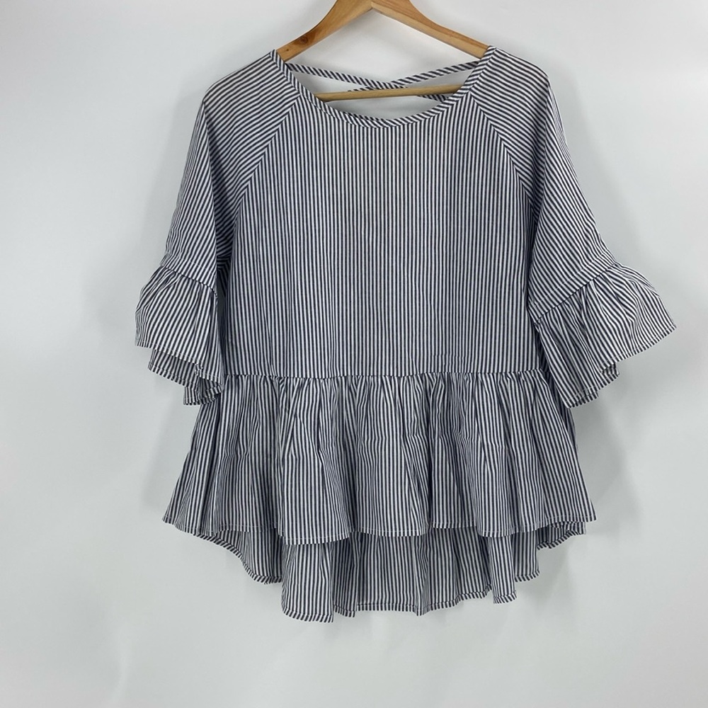 Listicle babydoll peplum style striped cotton top bell sleeves relax fit summer